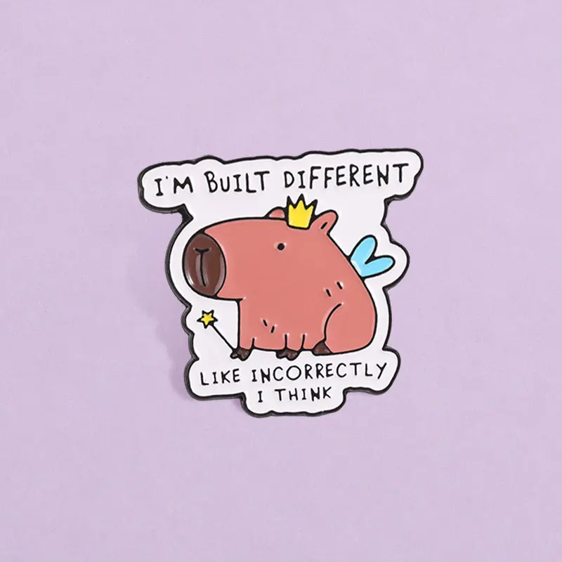 I'm Built Different Capybara Enamel Badge Funny Animal Quote Crown Pin Alloy Brooch Lapel Backpack Jewelry Gift For Friends