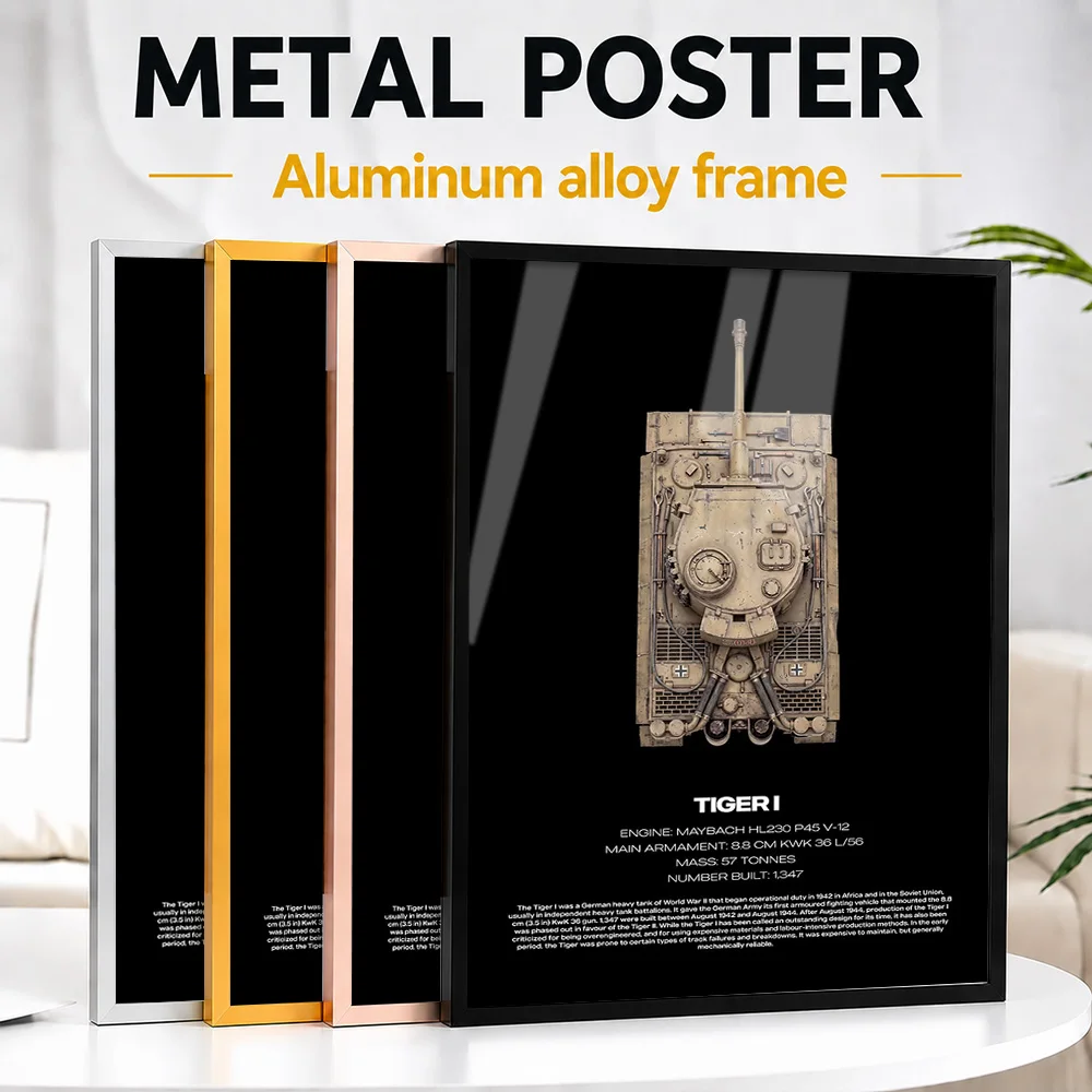 Tiger I Tank Technical Framed Aluminum Metal Poster Customized Photo Drafting Style Wall Art For Workshop Unique Engineer Gift