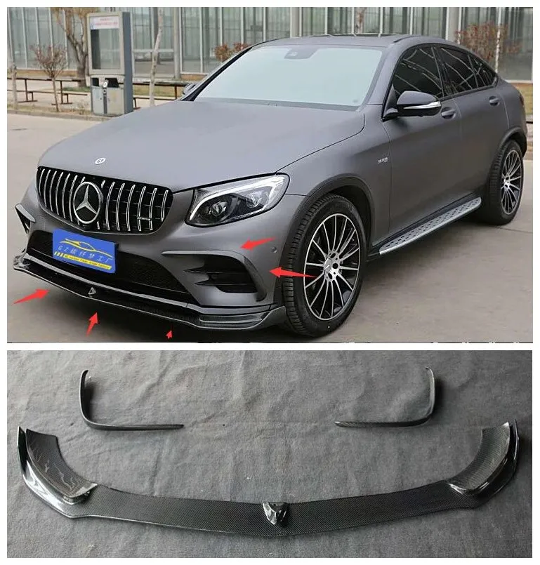 

For Mercedes Benz GLC260 L300L 2017 2018 2019 High Quality Carbon Fiber Bumper Front Lip Splitter + Wind Knife Cover Protector