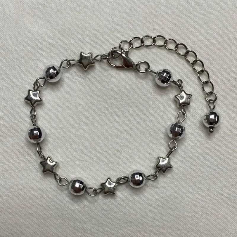 Beaded Bracelet Adjustable Taylor Swift Silver Star Mirror Ball Folk Era Tourism Handmade