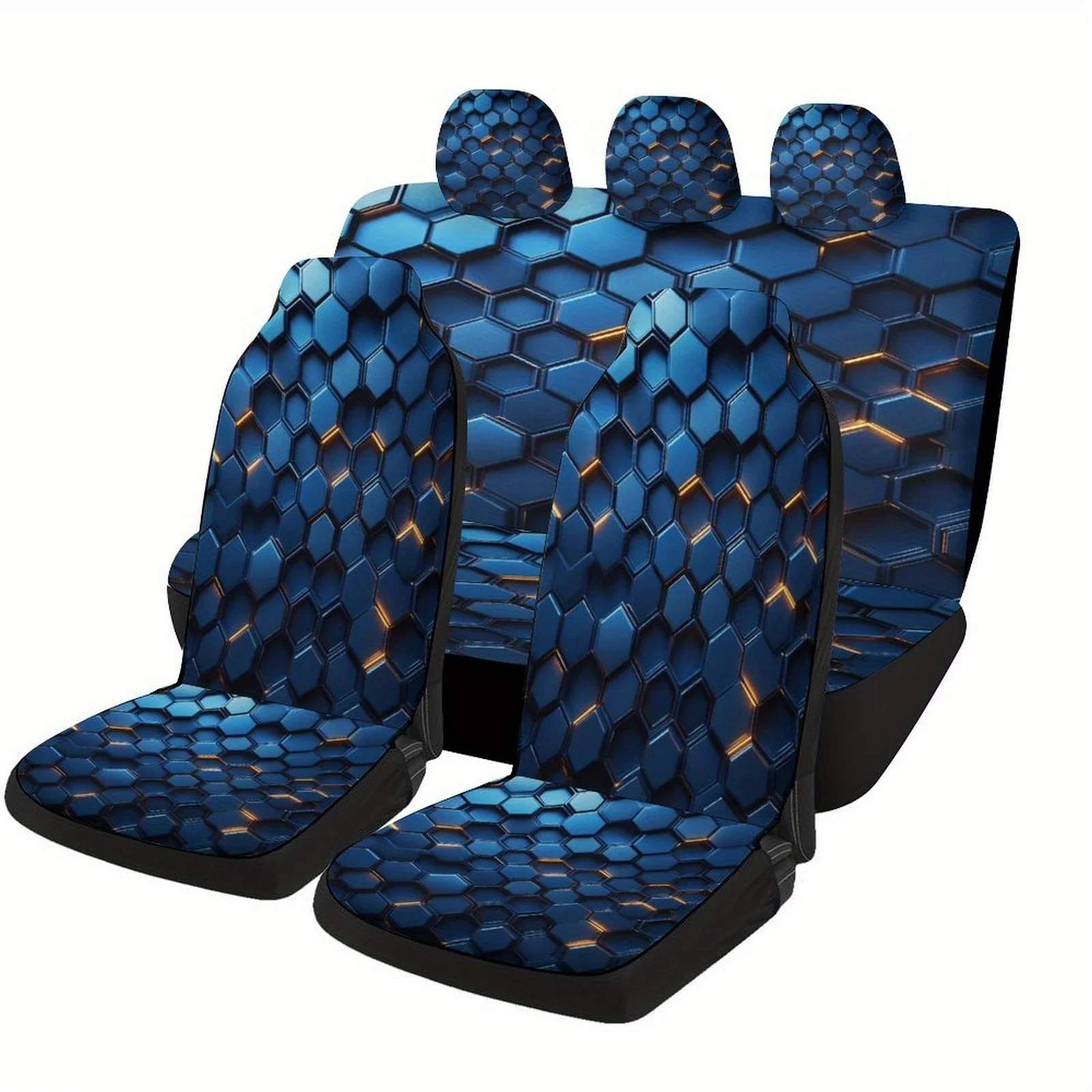 

Hexagon Grid Glow Designed Car Seat Cover Set For Most Cars, Trendy Novelty High-quality Car Seat Protector Covers Full Set, Uni
