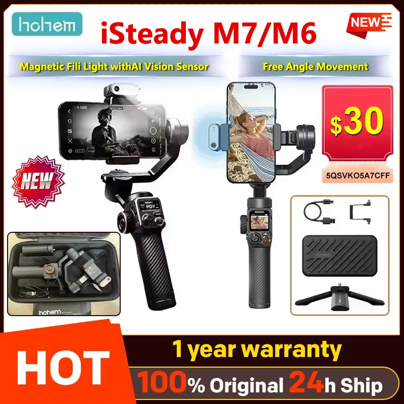 Hohem iSteady M7 M6 3-Axis Handheld Stabilizer hohem m7 Gimbal for Smartphone w Magnetic Fill Light Face Tracking