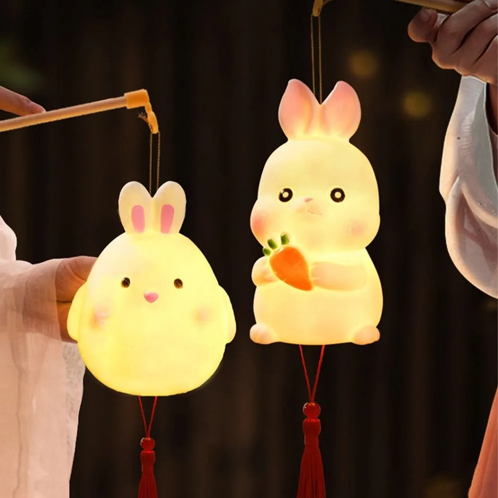 Cartoon Chinesische Hasen-Laterne Traditionelle Handgefertigte LED-Laterne Spielzeug Segensbringer Tragbare Handlampe Neujahr