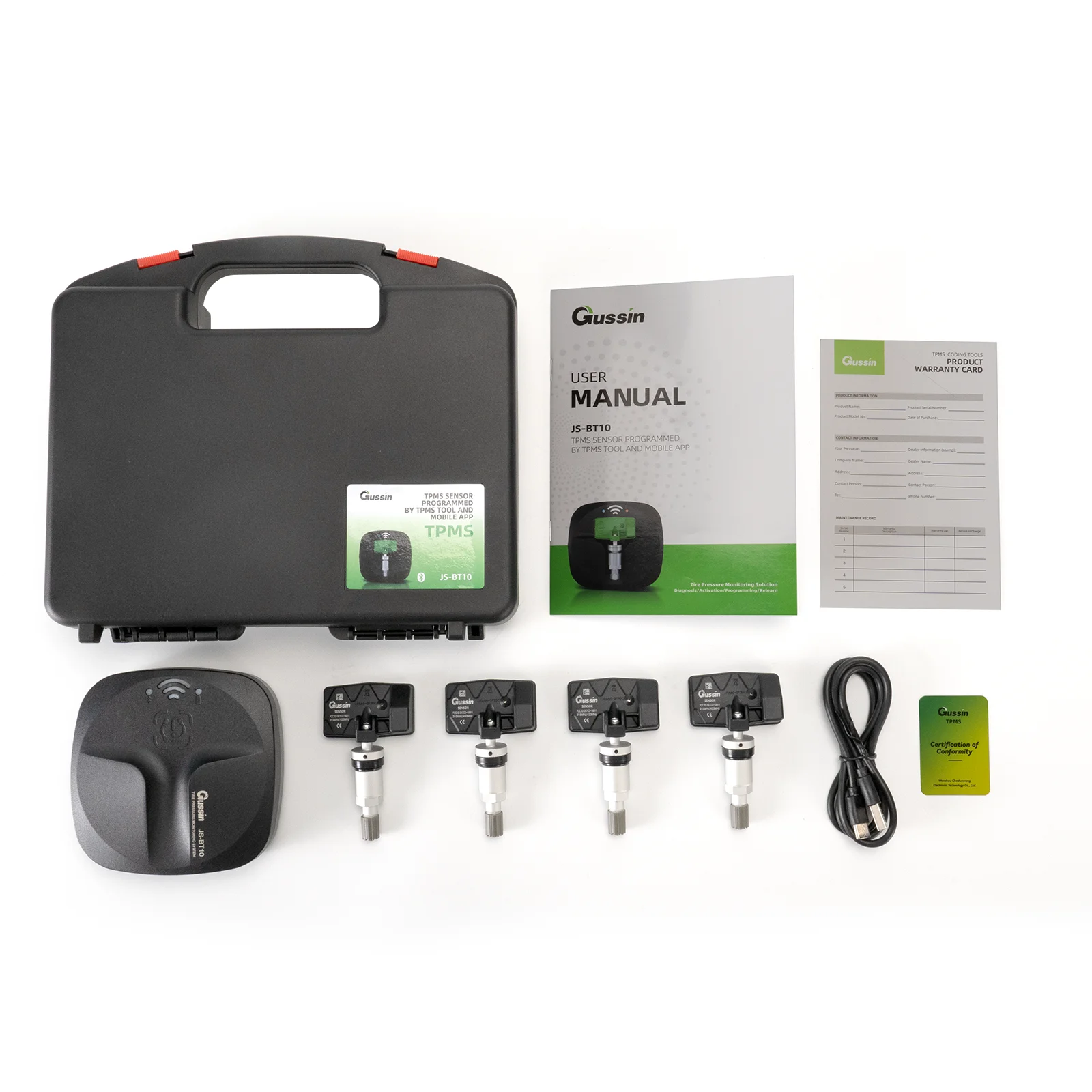Gussin Mobile App Programming Tpms Monitor Sensor Universal Tpms 315 433mhz Programmable System by Phone 4pcs and 1 Trigger