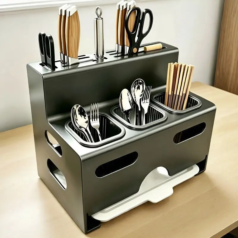Multifunctional Kitchen Knife Rack Chopstick Utensil Holder Organizer Wall Mounted Drawer Tray for Countertop Storage