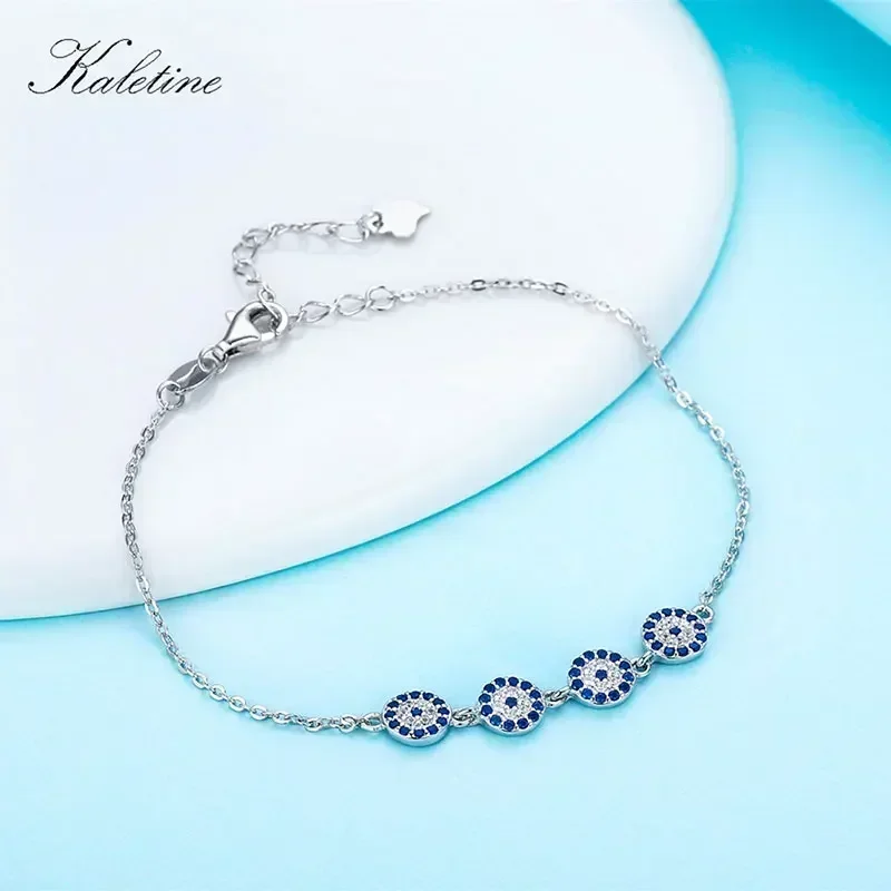 Kaletine 925 Sterling Silver Bracelet New Fashion Turkey Lucky Evil Eye Cubic Zirconia Genuine Silver Jewelry for Bracelet Women