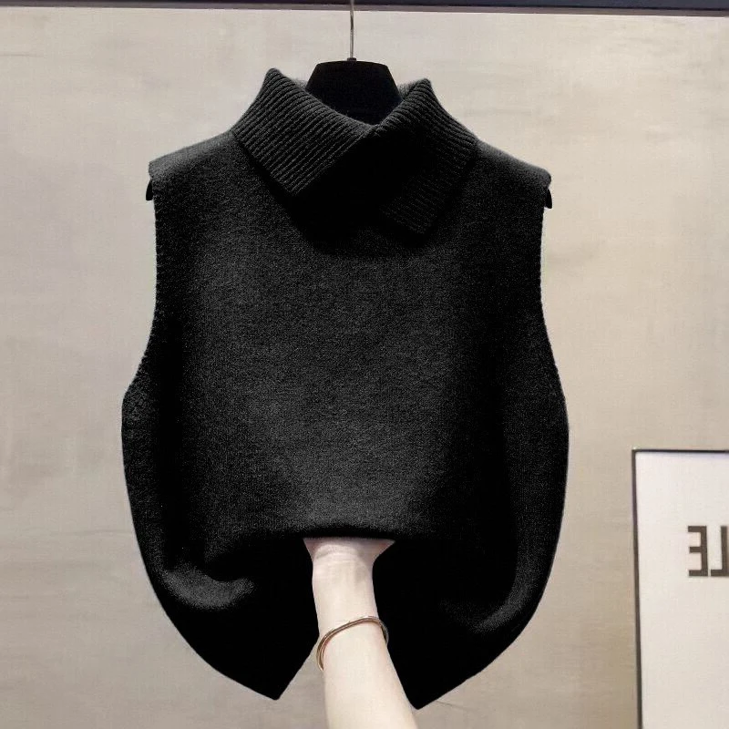 Koreanische einfarbige, ärmellose, vielseitige, lässige Strickweste mit Reverskragen für Damen für Herbst und Winter – Detail 12