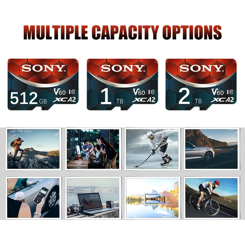 SONY Micro SD Card TF 2TB 1TB 512GB 128GB 64GB Memory Flash Class 10 for Mobile Phones UAV with Card Reader Support