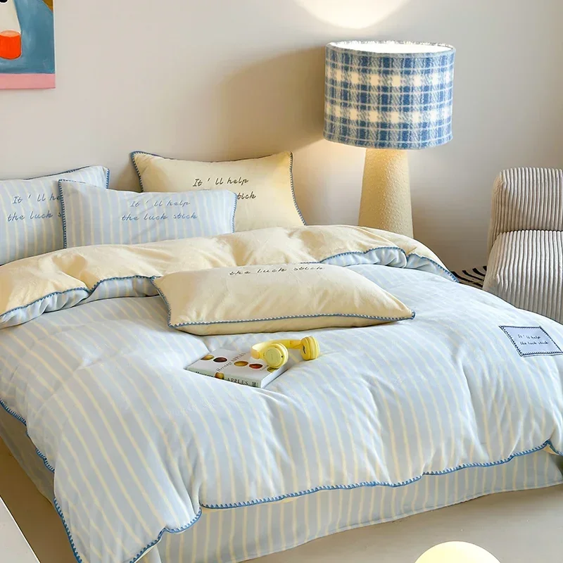 New Milk Velvet Autumn Winter Warm Bedding Set Soft Skin-Friendly Warmth Duvet Cover Set with Bed Sheet Quilt Cover Pillowcases