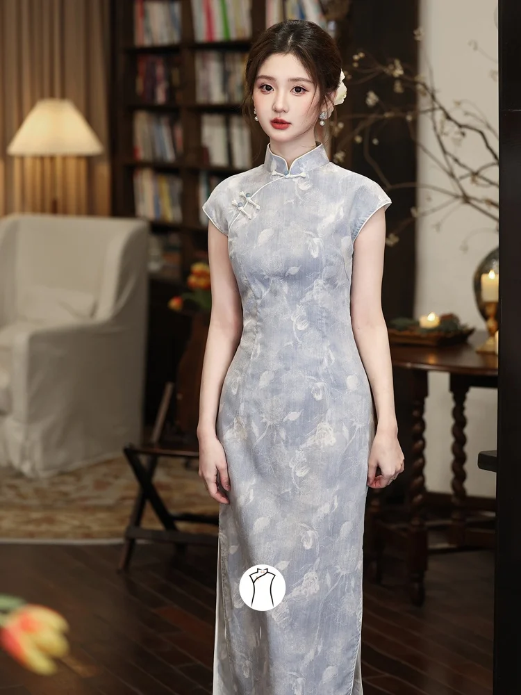 

Elegant Long Revised Traditional in Beautiful Blue Color Slimming Daily Wear Comfortable Breathable Short Sleeve