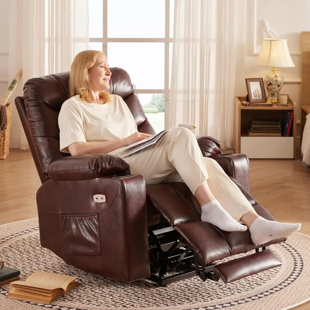 Movable Lift Chair with Wheels, Power Recliner, Electric Reclining Chair with Massage and Heat, Wall Hugger Reclinable Sofa