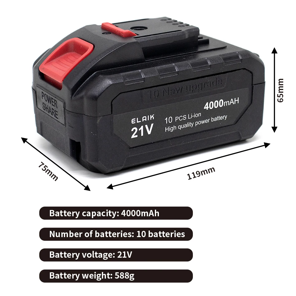 2PCS 21V 4AH high-power durable lithium battery, charger, suitable for Worx 21V series electric tool