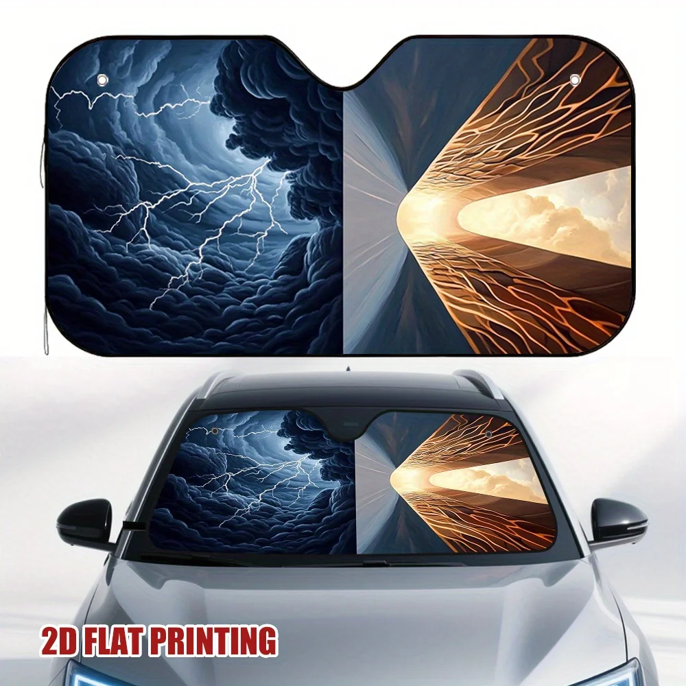 

1pc Electric Storm Horizon Car Sun Visor - Glare Reduction & Cabin Warmth, Durable Polyester Fabric, Fit For Cars & Trucks, Redu