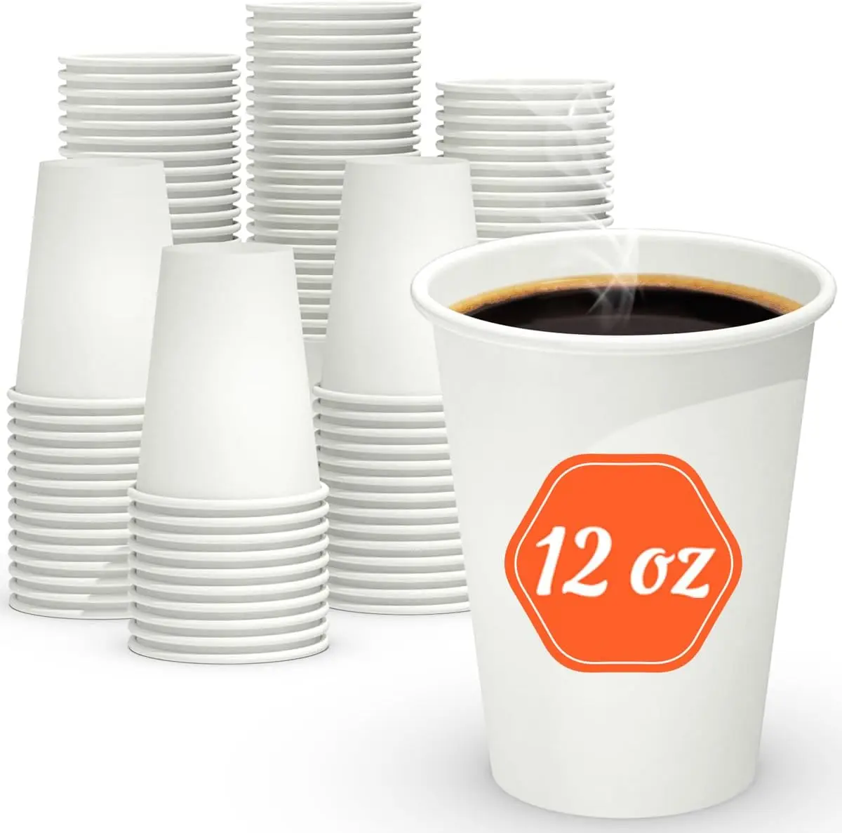 

200 Count 12 oz Coffee Cups, Leak-Free Food Safe Paper Cups 12 oz, Disposable 12oz White Paper Cups for Cold and Hot Dri