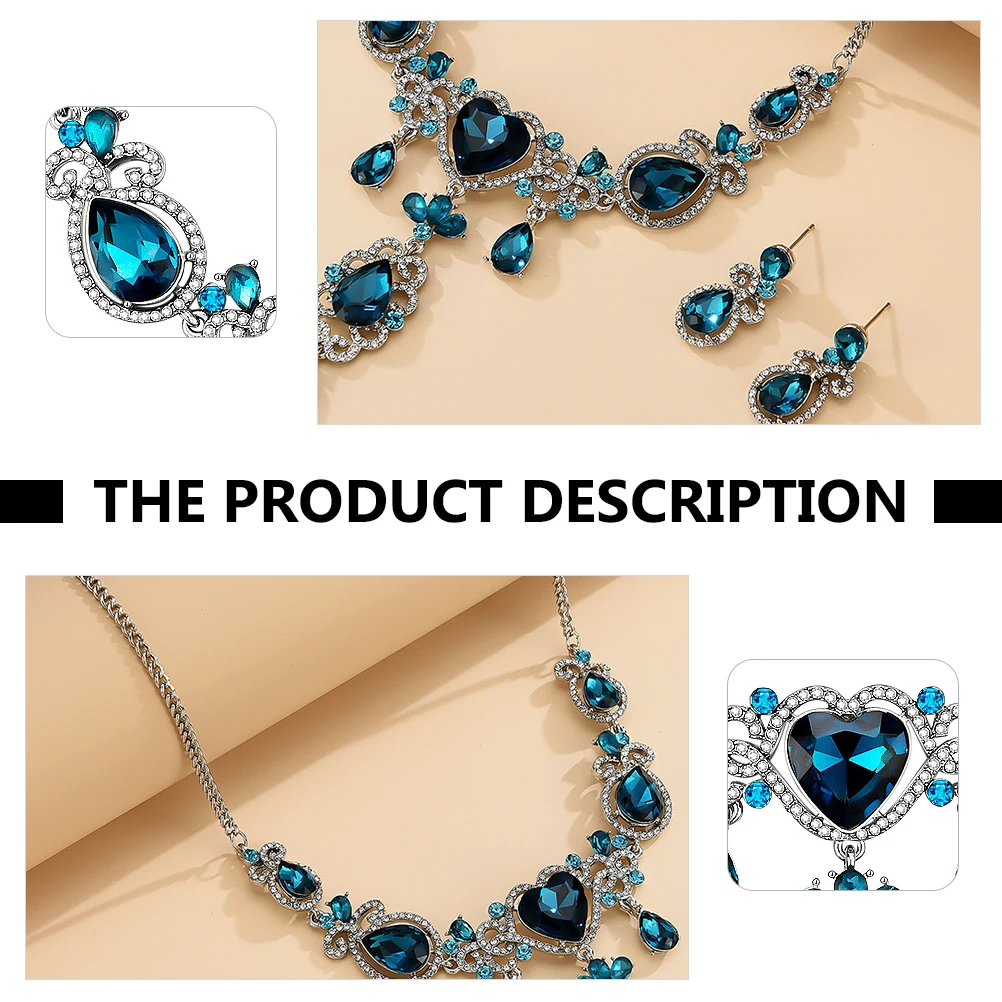 

Blue Necklace Earring Set Luxury Dangler Alloy Rhinestone and Party Supply Choker