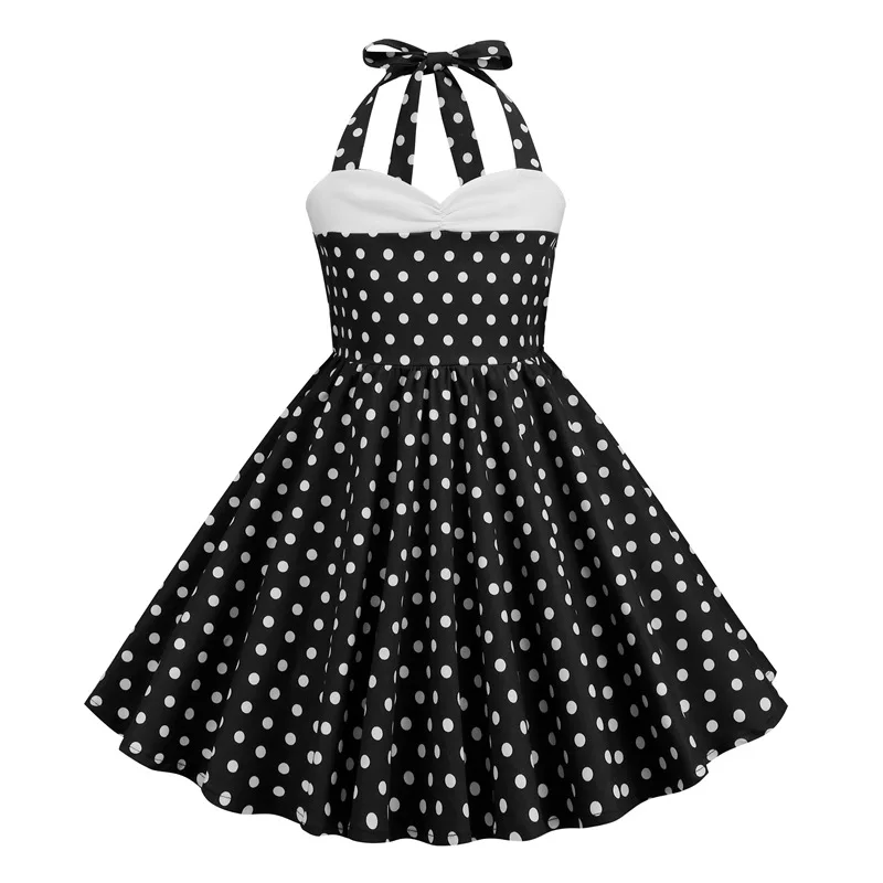 2026 New Polka Dots Girls Dress Summer Hanging Neck Patchwork Fashion Little Princess Dress Christmas 3 To 10 Years Kids Clothes