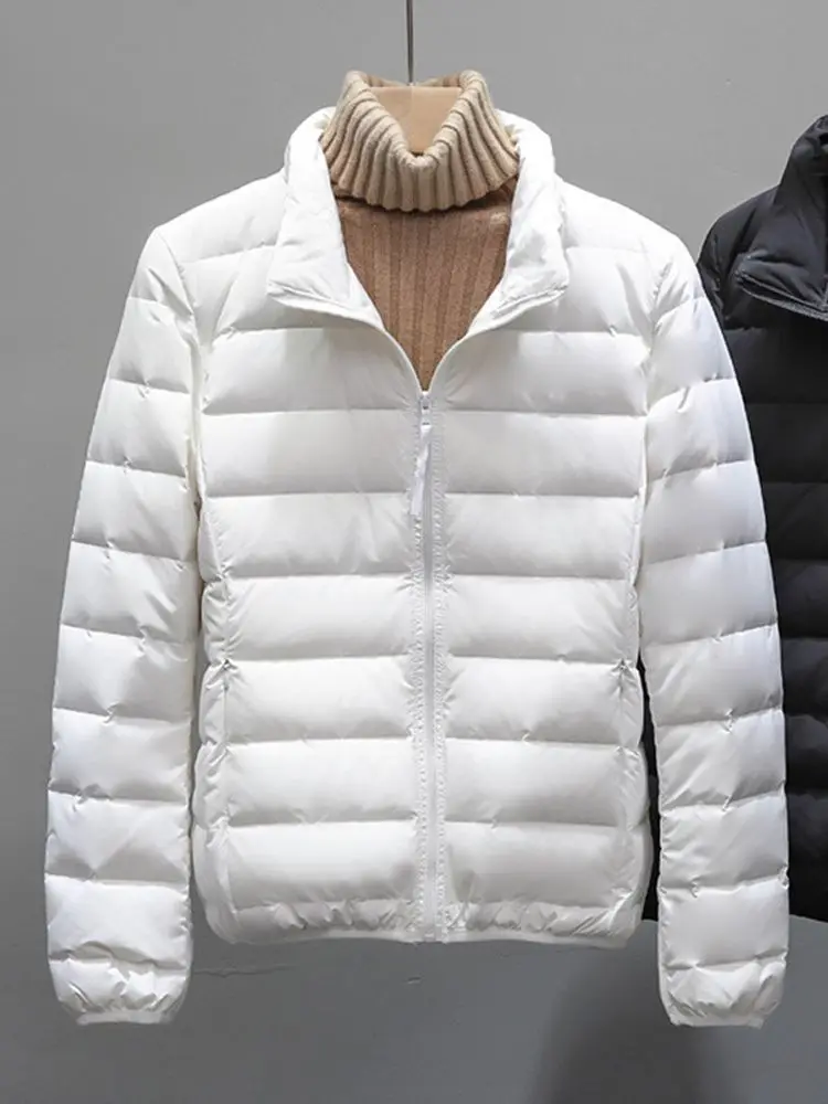 Seamless Winter Puffer Jackets for Women 2024 New Warm White Duck Feather Parka Coats Female Portable Windproof Outerwear