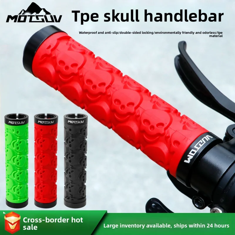 TPE Skull Double Lock-On Fahrradlenkergriffe, rutschfeste, stoßdämpfende Fahrradgriffe für Mountainbikes und Falträder
