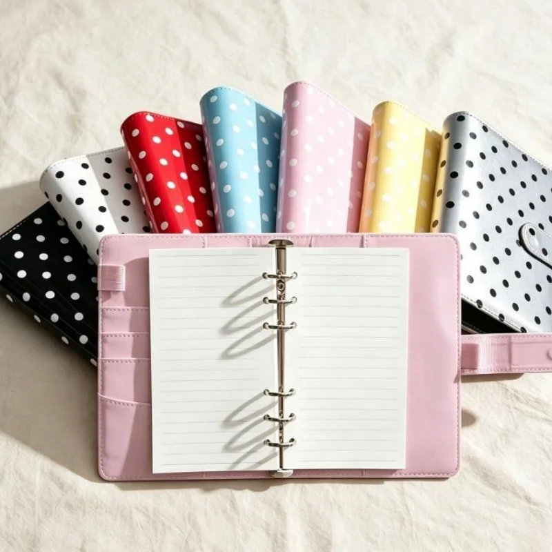 A6  Retro White Polka Dots With 45 Sheets Inner Page DIY PU Clip-on Notebook Loose Leaf Notebook
