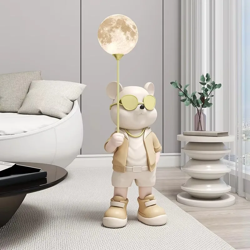 Factory Creative Bear Living Room Floor Moon Lamp Ornaments Large Bedroom Decoration Cool Bear Arts and Crafts Gifts Wholesale