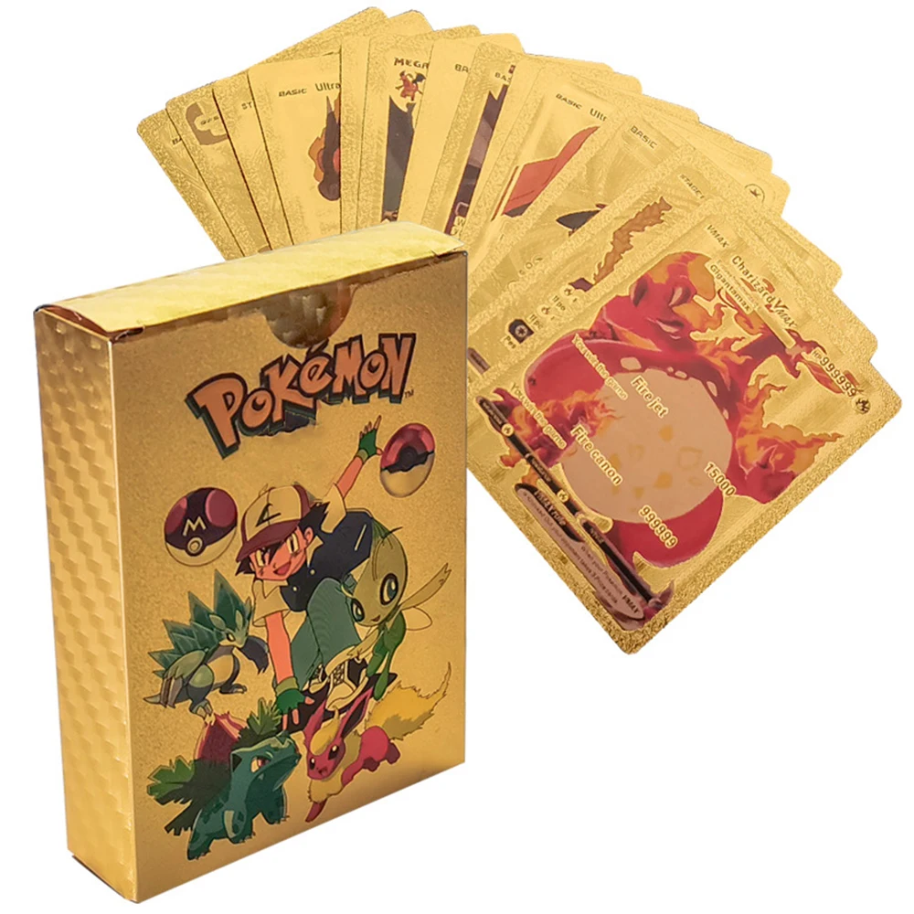 

55PCS Pokemon Cards Vmax GX Gold Foil Flash Box Party Interactive Game English Colorful Game Battle Collection Card Gifts