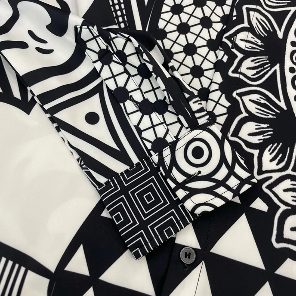 "2025 موضة الربيع والخريف للشباب قميص رجالي كاجوال مطبوع رقميًا بأكمام طويلة، فاخر. قميص رجالي