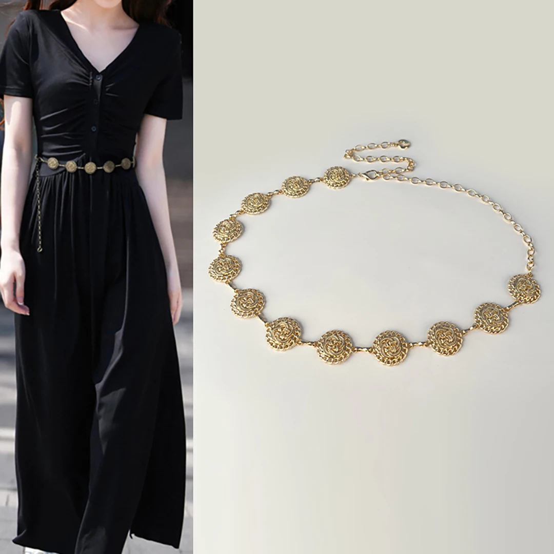 

Women Hollow Out Circle Shaped Waist Chain For Women Design Artistic Alloy Belt For Dress Waist Chain Vintage Waistband