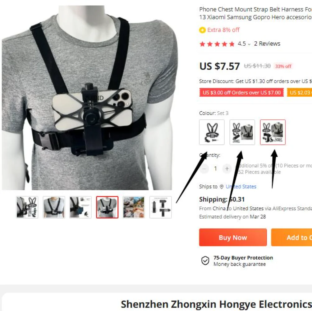 Chest Mount Strap Belt Harness para Celular, Clip Holder para iPhone 13, Xiaomi, Samsung, Gopro Hero, Acessórios