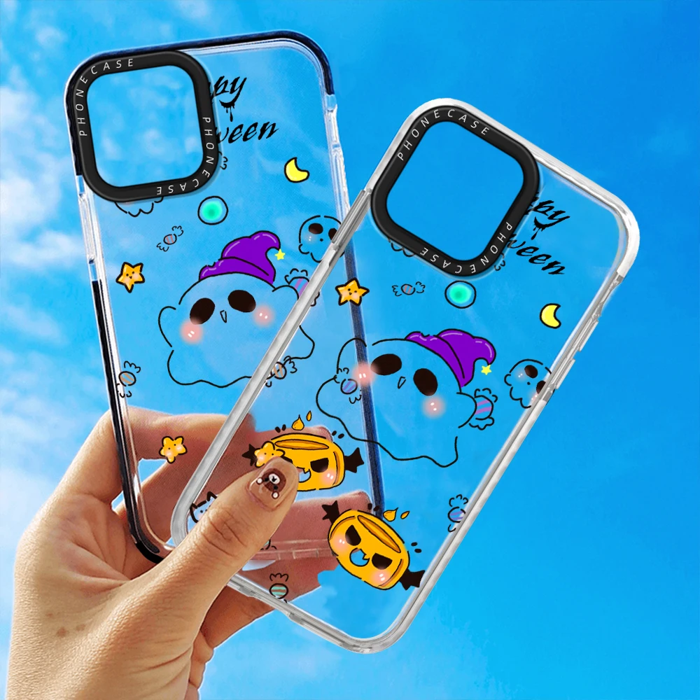 

Halloween Ghost Phone Case for iPhone 14 13 Pro Max Mini XR XSMax 7 8 Plus SE 12 11 Soft TPU Transparent Protection Shell Coque