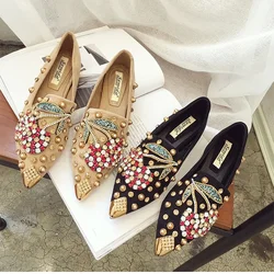 2024 Shoes for Women Flat Shoes Luxury Crystal Casual Pointed Casual Shoes Comfortable Fashion Leather Slip-on Loafers