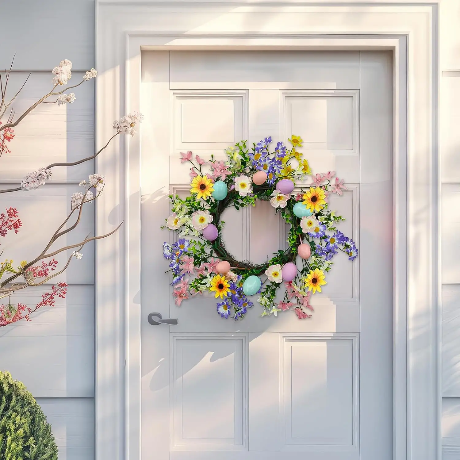 

45/55cm Easter Garland Creative Flower Easter Egg Decor Wreath Garden Gate Door Window Wall Pendant Festival Decor Door Sign