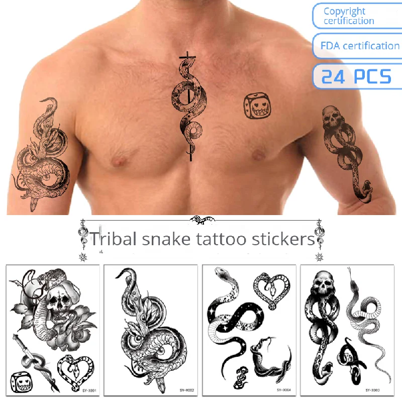 

Snake Tattoo Sticker Tribal Black Mamba Flower Demon Mark Death Apprentice Snake Head Temporary Tattoos Sticker size: