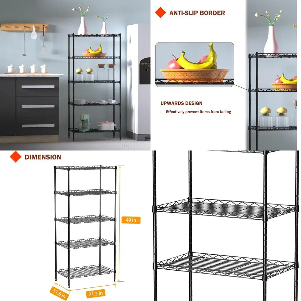 

Adjustable 5-Tier Metal Wire Shelving for Storage in Kitchen, Laundry, and Pantry - 11.6x21.2x49, Black