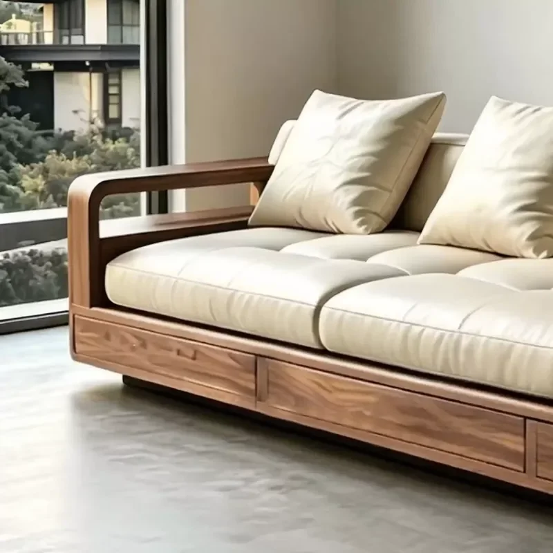 New Chinese Style North American Black Walnut Solid Wood Sofa Light Luxury Storage Straight Row Modern Simple Wood Grain