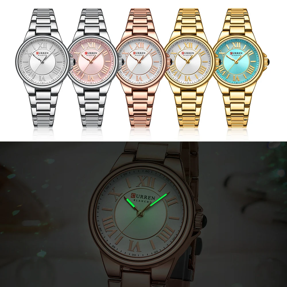 CURREN-Relojes de pulsera de cuarzo para mujer, esfera Simple y elegante con diseño de números romanos, reloj de manos luminoso