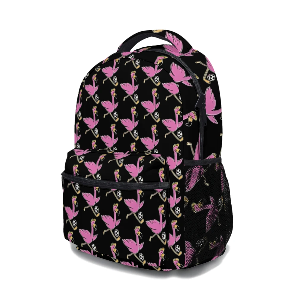 Flamingo Bird Soccer Animal and Sports Lover Funny Design Printed Lightweight Casual Children's Youth Backpack Schoolbag  17inch