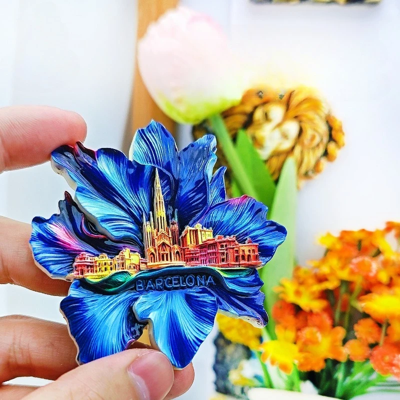 Barcelona Sagrada Familia Fridge Magnet - Iconic 3D Blue Flower Souvenir Unique Gaudi Gift for Travel & Art Lovers Decor
