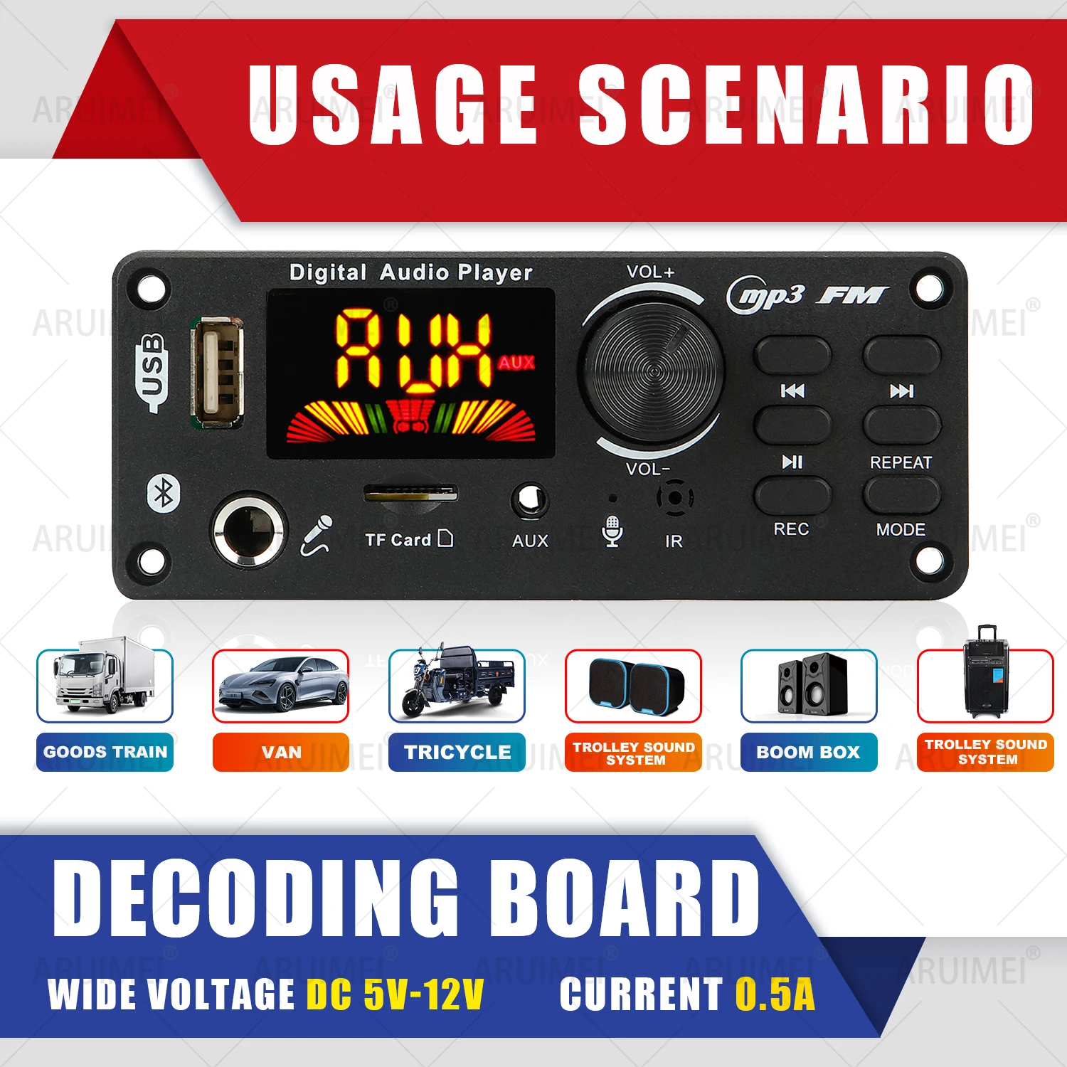 DC 5V 12V Bluetooth 5.0 MP3 WMA WAV APE Decoder Board handsfree Car Audio Microfoon USB TF FM Radio Mp3 Muziekspeler Luidspreker