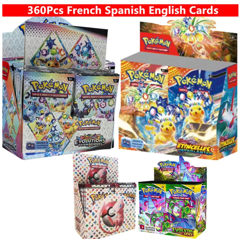 150-360 Cartas Pokémon em Inglês, Francês e Espanhol, Caixa de Booster Sun Moon Evolutions, Cartas Colecionáveis para Crianças