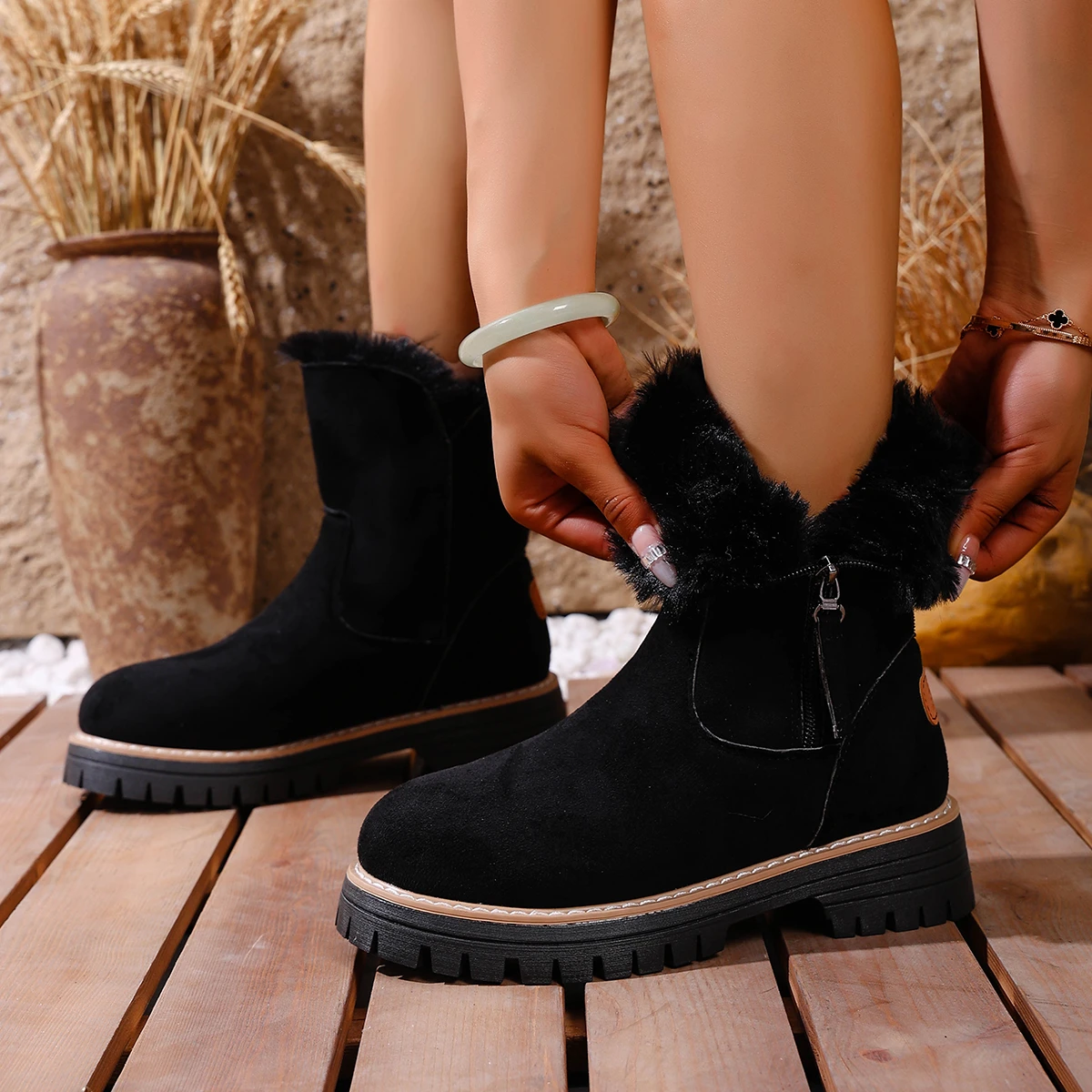 

Women Winter Snow Boots Platform Non-slip Boots Woman Keep Warm Cotton Shoes Comfortable Platform Ankle Boots Zapatos De Mujer