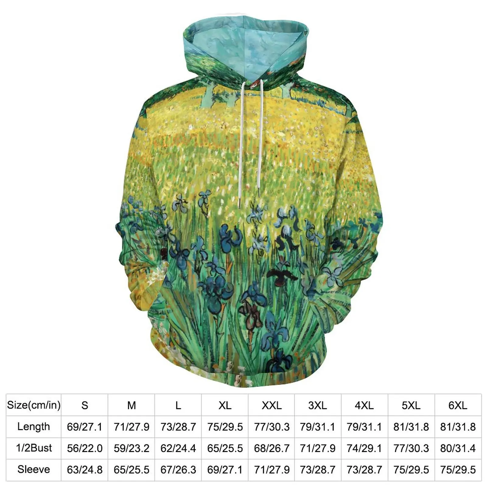 Vincent Van Gogh Casual Hoodies Long Sleeve Field with Irises Cute Pullover Hoodie Spring Street Wear Graphic Oversized Clothing