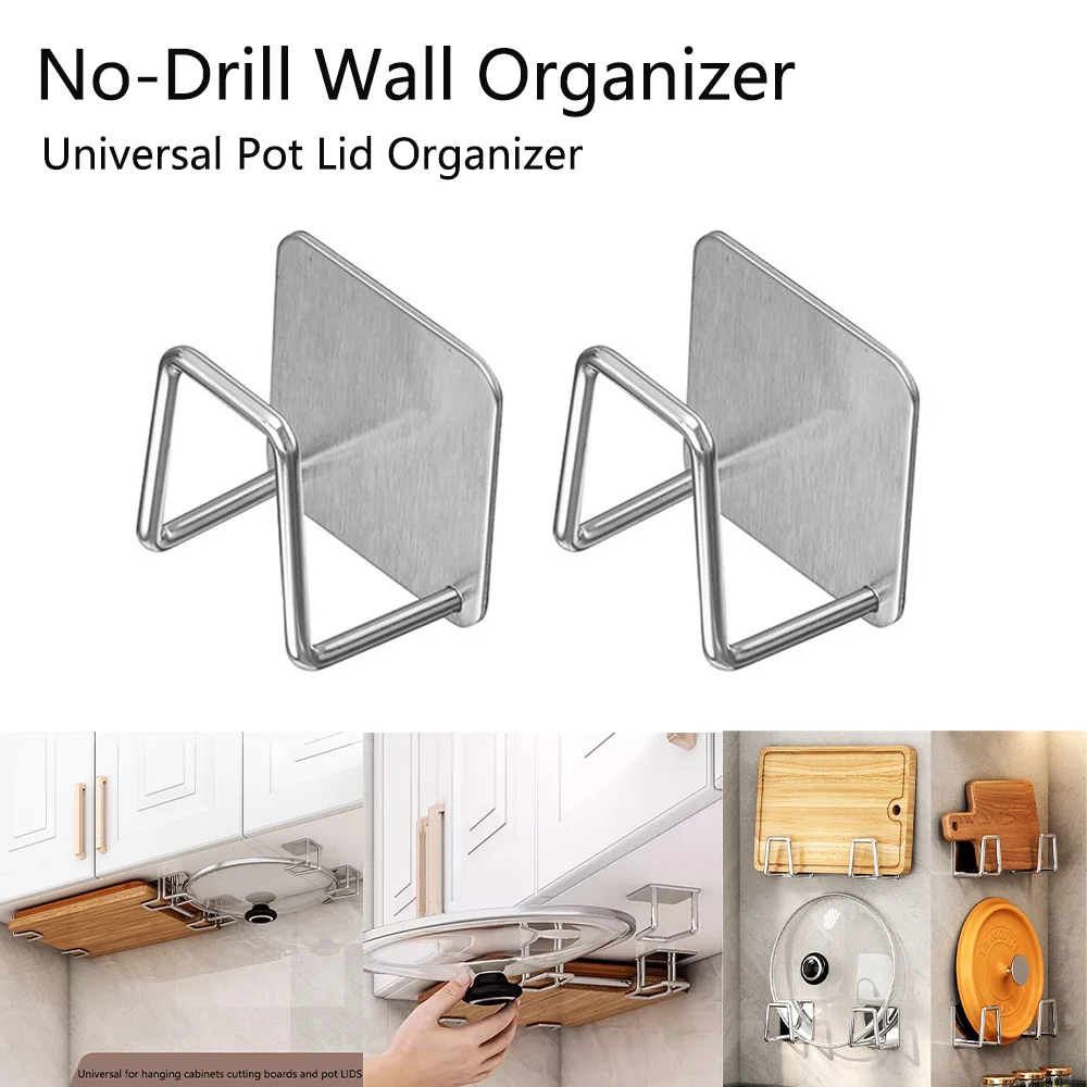 Organizador debajo del gabinete sin taladro, tapa de olla de montaje en pared y estante para tabla de cortar con ganchos resistentes para almacenamiento de cocina, 2-8 Uds.