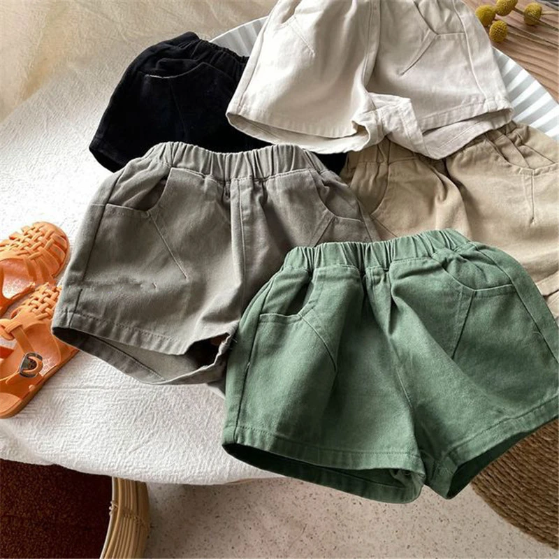 

Новинка лета 2024, детские повседневные штаны для мальчиков, детские однотонные шорты, хлопковые шорты для маленьких девочек, модная одежда для младенцев