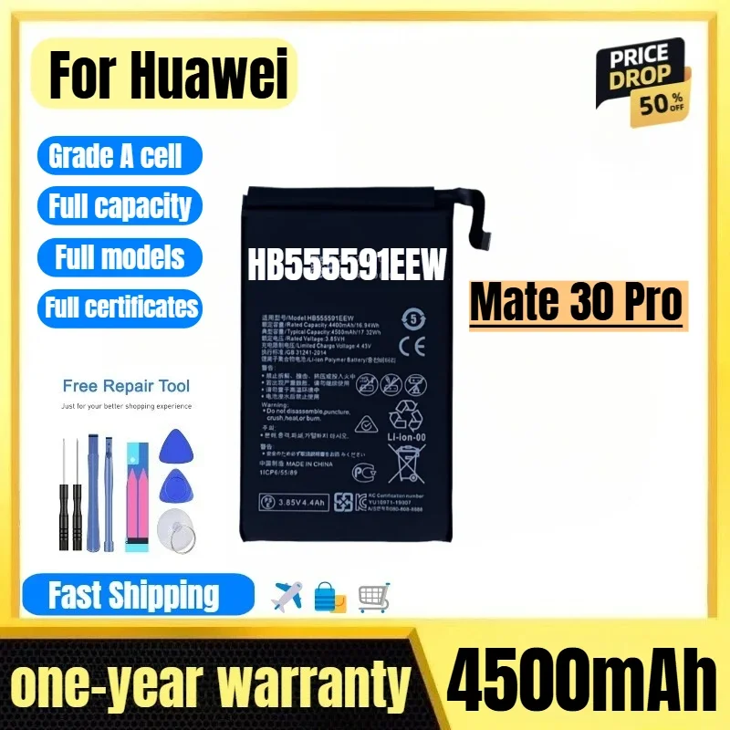 HB555591EEW for Huawei Mate 30 Pro Phone Battery 0 Cycle High Quality High Capacity Replacement Bateria Grade A Cell with Tools
