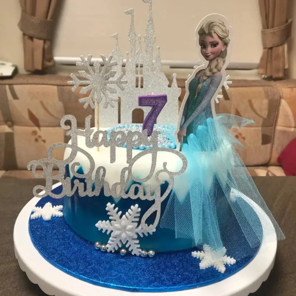 Princess Elsa Veil Dress Anna Snow White Sofia Aurora Seventh Princess Cake Decoration Girls Birthday Party Decoration Rows