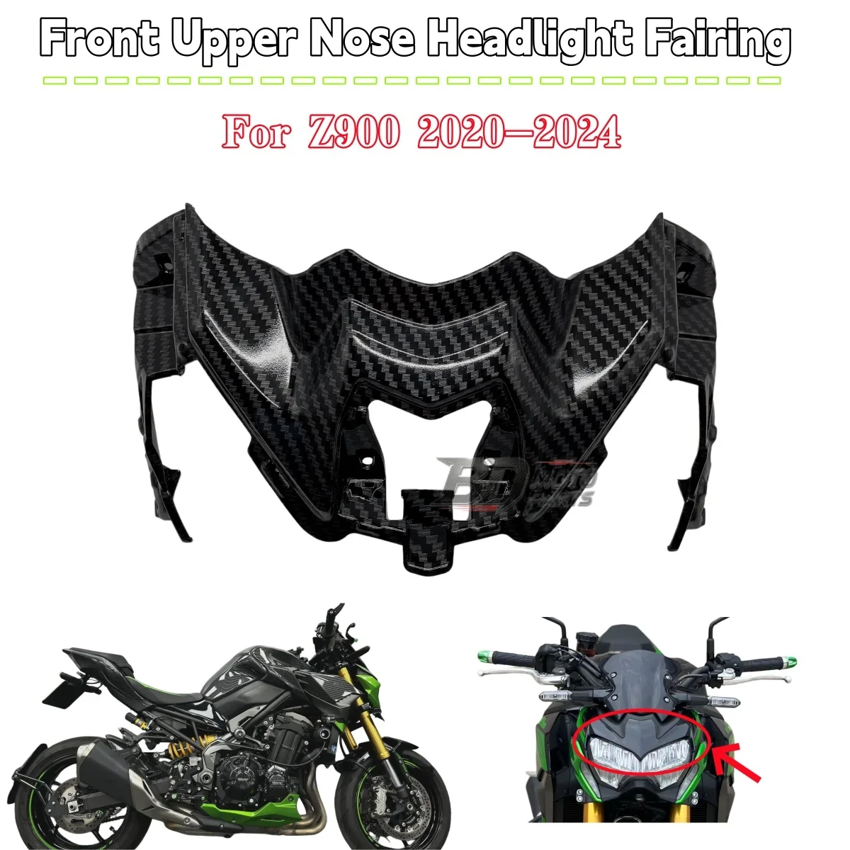 For Kawasaki Z900 Z 900 2020 2021 2022 2023 2024 Motorcycle  Front Upper Nose Headlight Cover Panel Fairing Carbon Fiber Paint