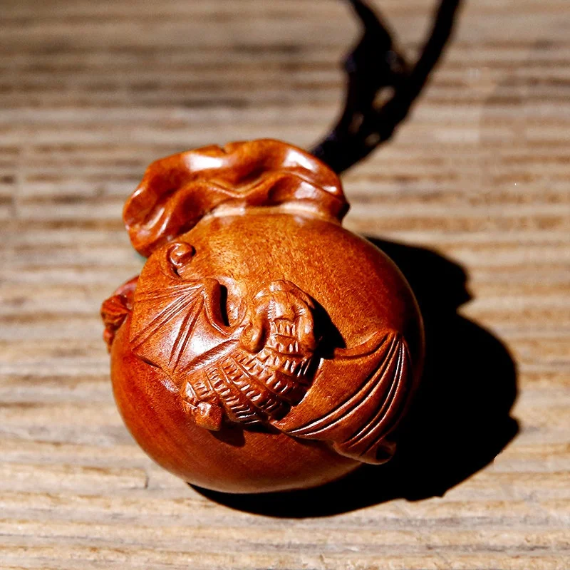 

Retro wood carving lucky bag handle piece bat animal creative decoration feng shui auspicious hanging ornament handicraft