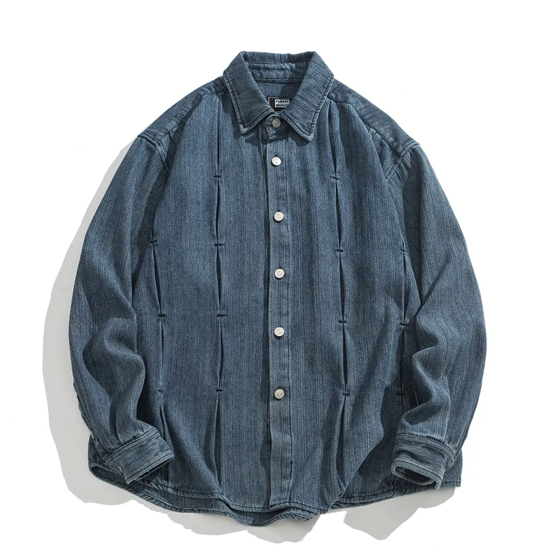 

Japanese Vintage Washed Workwear Shacket Distressed Deconstructed Oversized Long Sleeve Denim Shirt (Unisex) 2025 Autumn