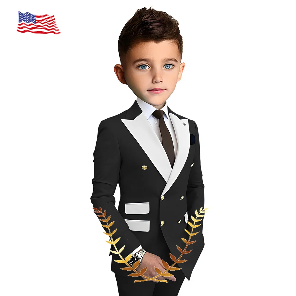 Orange Suit for Boys Wedding Double Breasted Jacket Pants Tuxedo 2 Piece Set Peak Lapel Blazer Formal Kids Outfit 2-16 Years Old