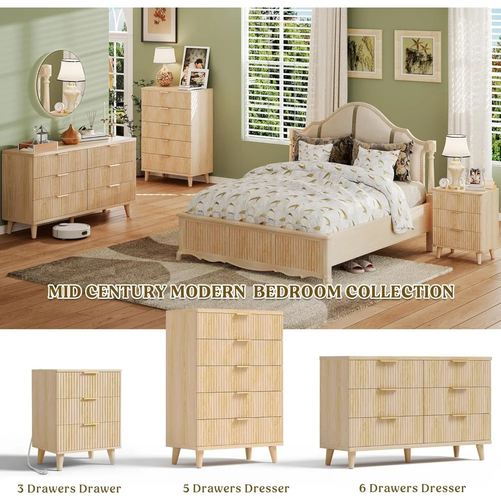 Cassettiera per camera da letto Cassettiera in legno, cassettiera lunga moderna scanalata Porta TV Cassetti per camera da letto, armadio